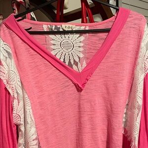 POL pink and Lace Detail Women's Top